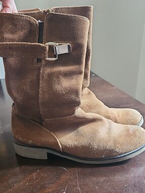 Handmade Mexican Leather And Suede Brown Mid-Calf Buckle Boots